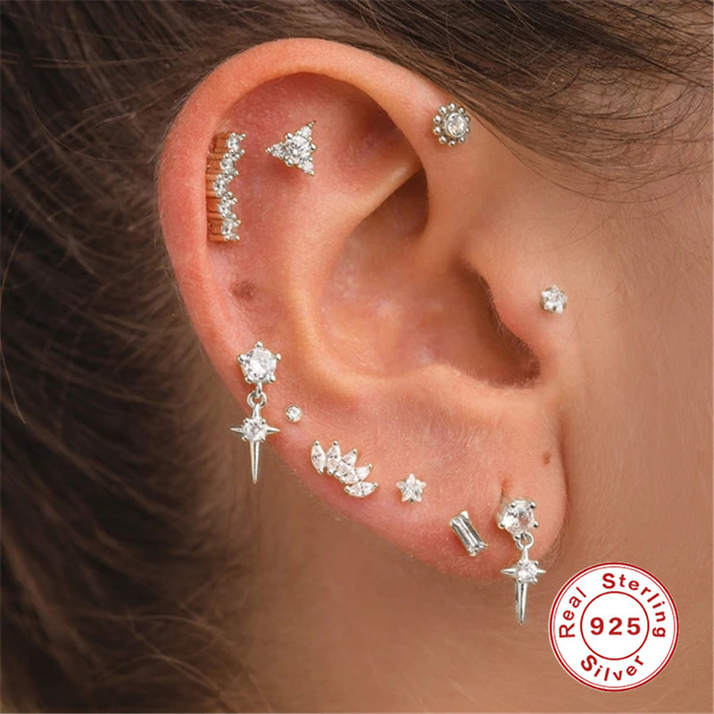 6g Weight Zircon Inlay Material Ear Studs Classification 1 Piece Quantity Street Occasion 925 Sterling Silver Material Geometric Pattern Women'S Gender Plating Design Fashion Style 1 Piece 925 Sterling Silver Zircon Geometric Ear Studs 12