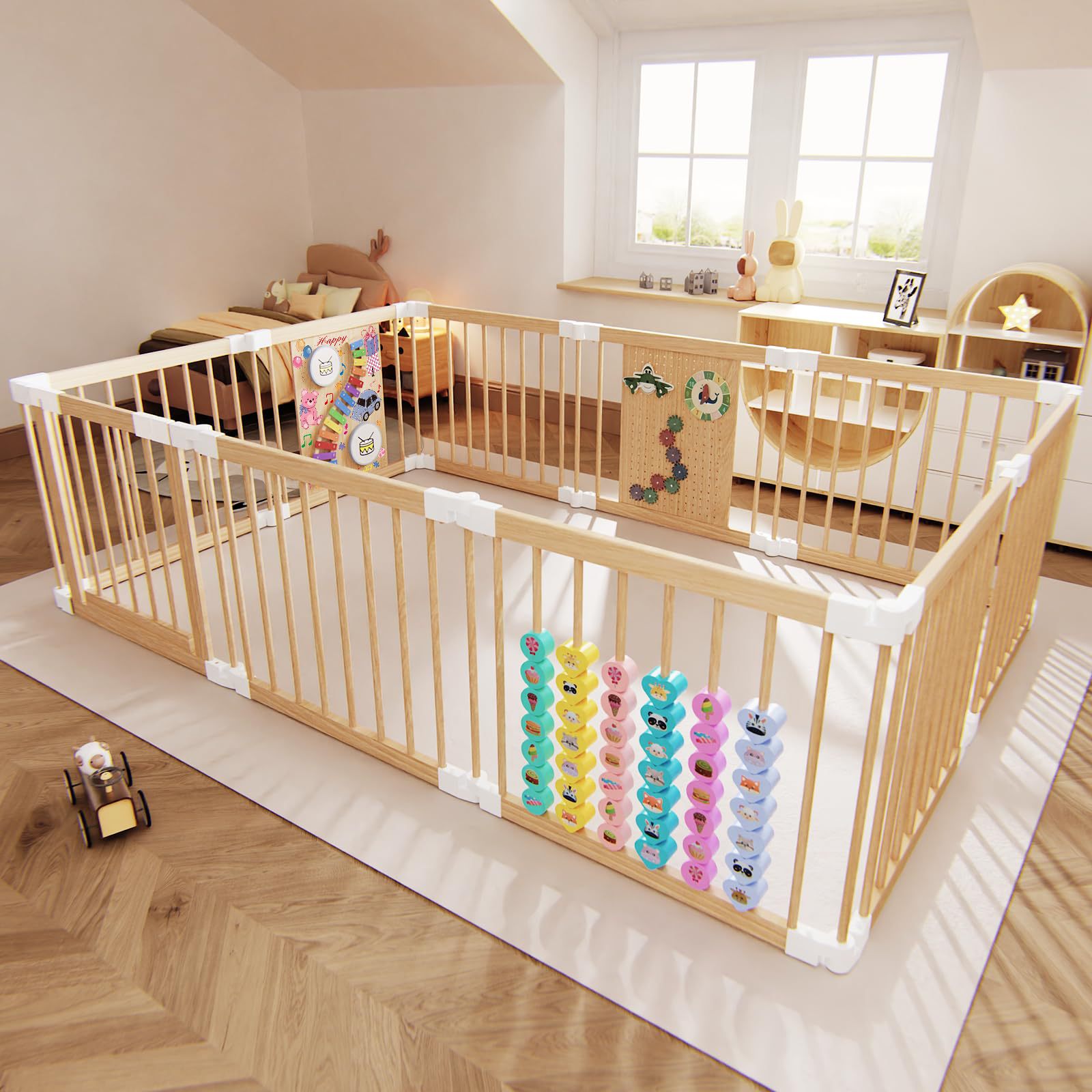 Baby Fence Can Be Folded for Household Children's Crawling Wooden Fence Indoor Baby Toddler Game Fence Guardrail