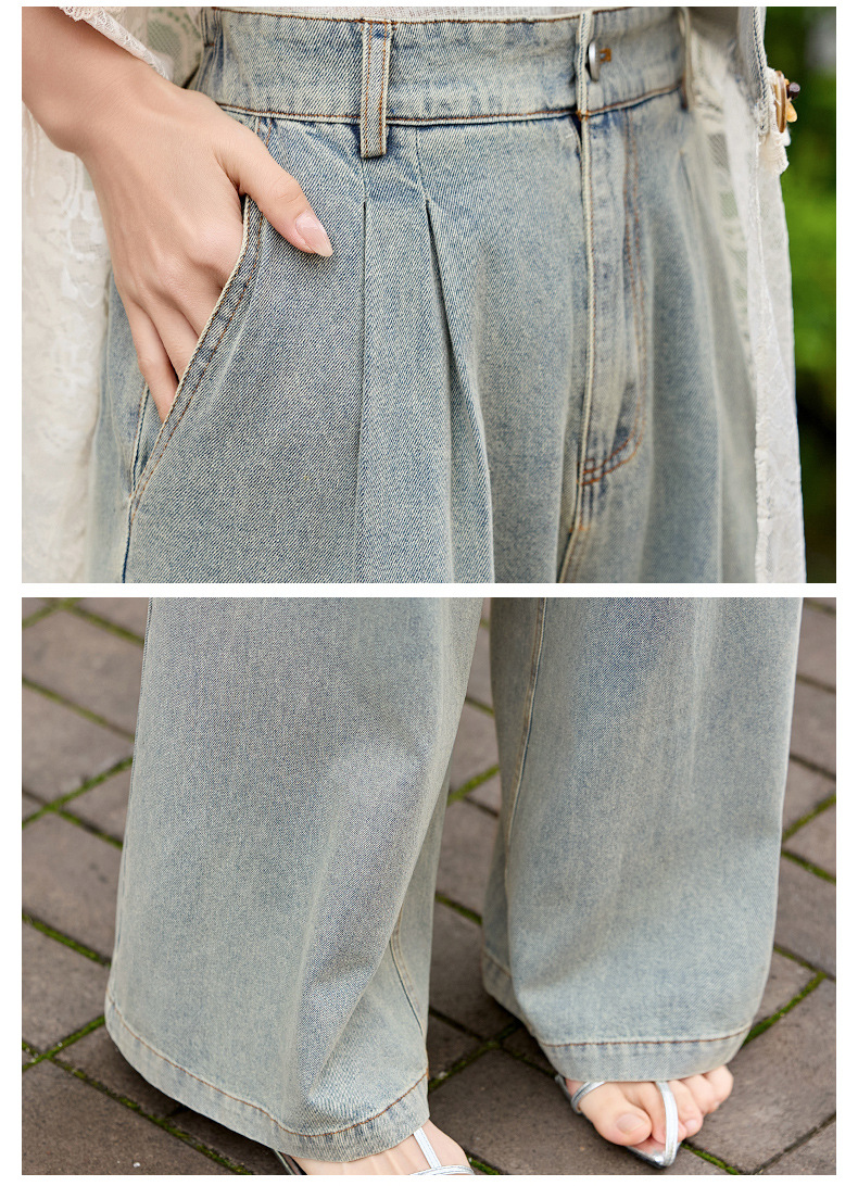 Bộ quần áo denim nữ gồm áo vest không tay và quần ống rộng AH8620 — Màu ảnh chi tiết 27
