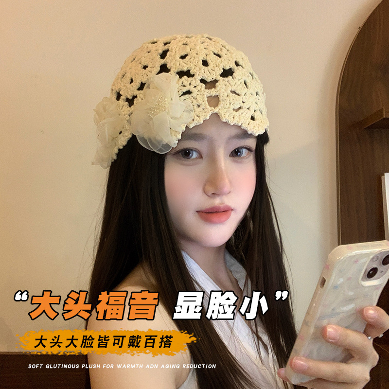 韩系镂空花朵包头帽女夏季薄款显脸小百搭帽子|undefined