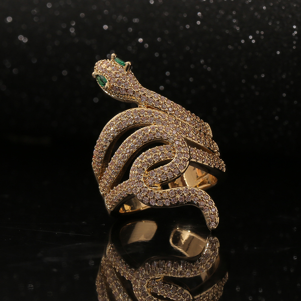 vintage cobra shaped copper inlaid zircon ring wholesale nihaojewelry