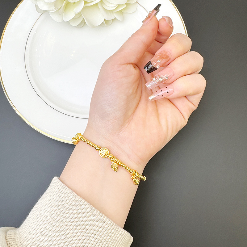 Nuevo estilo chino de oro de arena vietnamita estilo de corte de estilo nacional de estilo Fu Zhong Zhong pulsera femenina alta joyería al por mayor