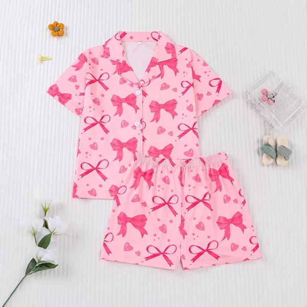 Flame-Retardant Fabric Cross-Border Summer Girls' Pajamas with Cartoon Print, Casual European and American Style Pajamas, Children's Loungewear Set