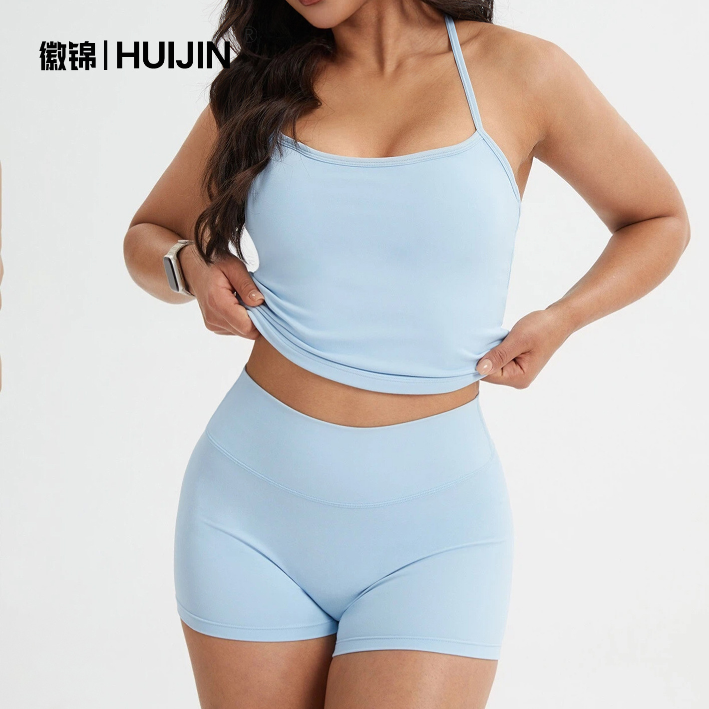 Popular 8519 Yoga Outfit Set: Tank Top and Shorts Two-Piece Set with Chest Pads, High-End Yoga Wear, Fitness Clothing