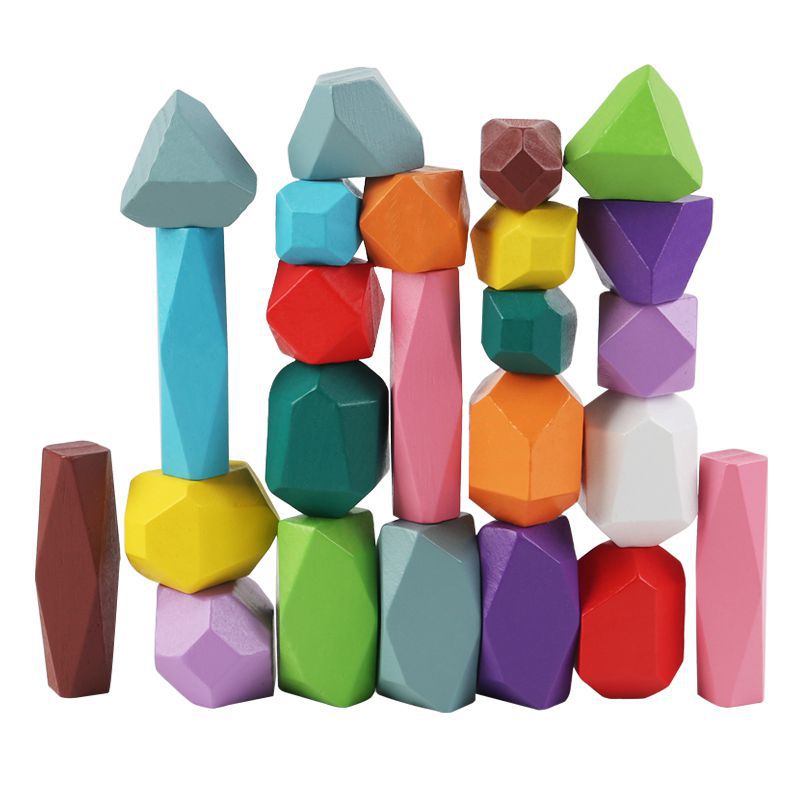Colorido Registro de madera para niños piedra laminada equilibrio bloques de construcción de madera concentración de piedra jengle Jenga juego de mesa juguete