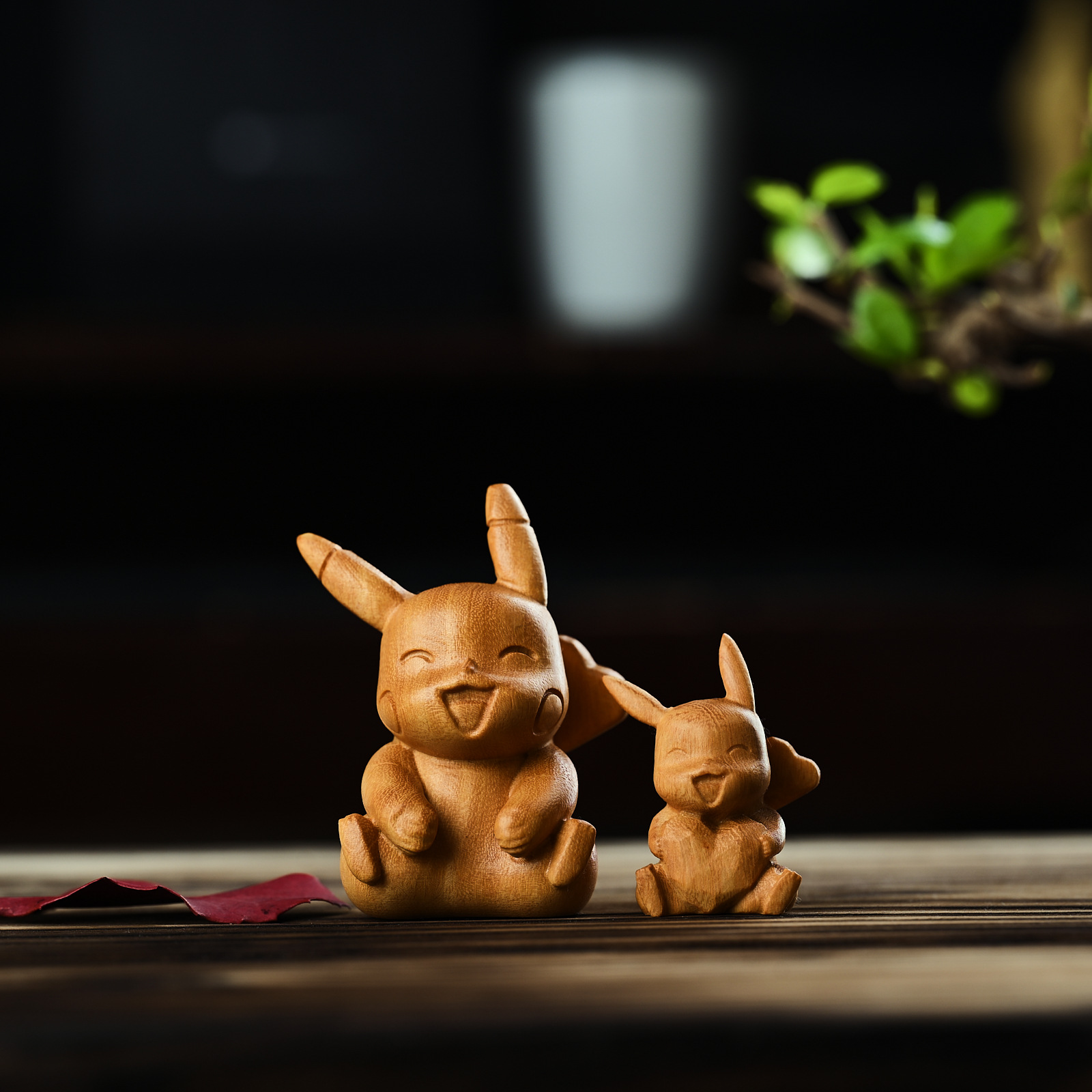 黃金檀木雕皮卡丘神奇寶貝可愛卡通手把件兔子家居茶桌工藝品茶玩