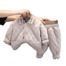 男童棉衣輕薄秋冬裝兩件套寶寶羽絨保暖套裝加絨居家洋氣1一4周歲