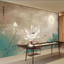 8d中式禅意荷花莲花古风淡雅客厅茶室直播间背景墙壁纸养生馆墙纸