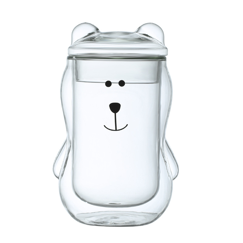 Color de doble capa de vidrio taza de dibujos animados hogar borosilicato vidrio taza de jugo de leche taza de té transparente vidrio oso agua