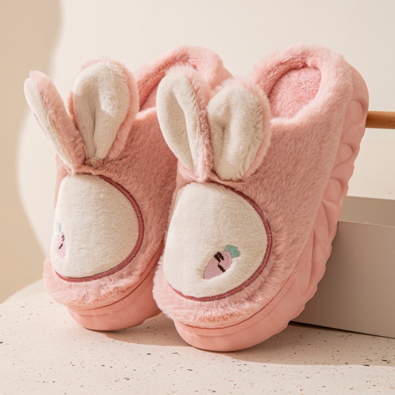 Conejo invierno fondo grueso Zapatillas de algodón de las mujeres de moda lindo zapatos de tacón alto felpa zapatillas cálidas zapatillas de interior de las mujeres