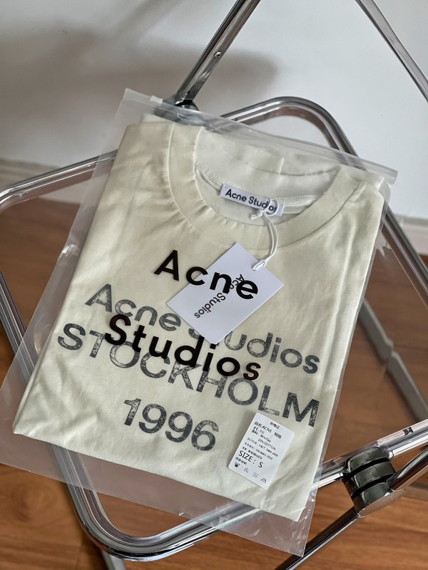 クロスボーダー高品質 Acn Stu25 春夏ダーティーウォッシュ加工文字プリント半袖Tシャツ 男女兼用|undefined