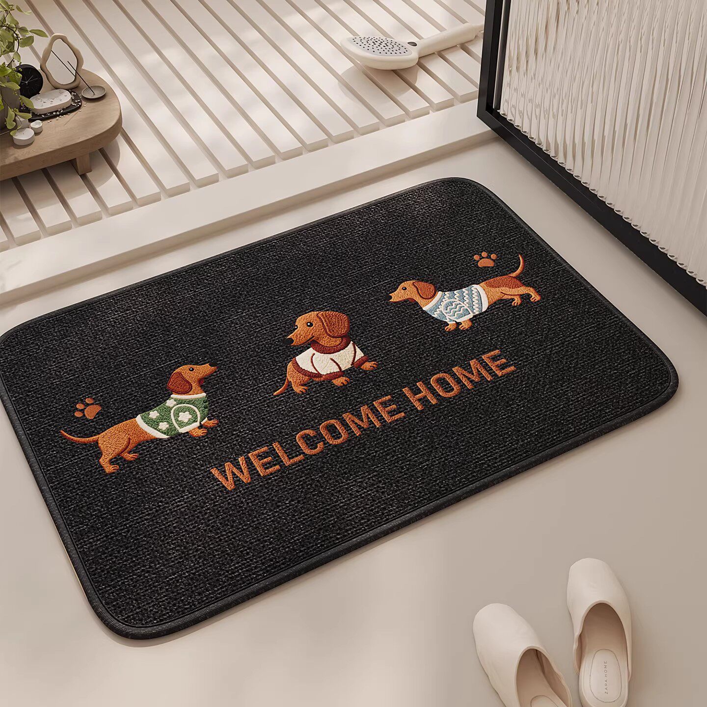Cartoon Dachshund Dog Bathroom Floor Mat, Toilet Non-Slip Mat, Bathroom Water-Absorbent Anti-Splash Carpet, Sari Hemp Floor Mat
