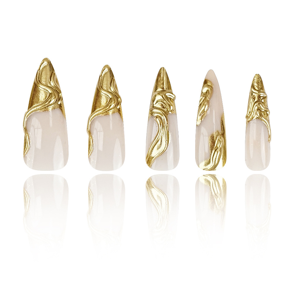3D estereoscópico oro lipa francés manicure polvo desnudo transfronterizo lujoso noble wear uña 24 piezas de parche de uñas