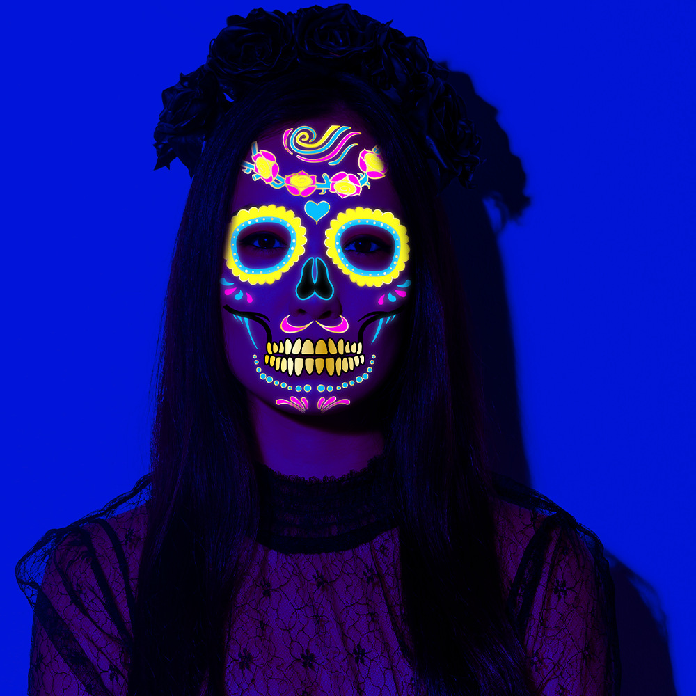 Tatuajes Temporales Fluorescentes para Halloween de Papel de Transferencia de Agua, Fluorescente, para Fiestas