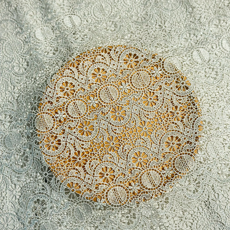 新款几何圆圈面料带亮片幅宽1.25米镂空涤光蕾丝面料DIY服装辅料