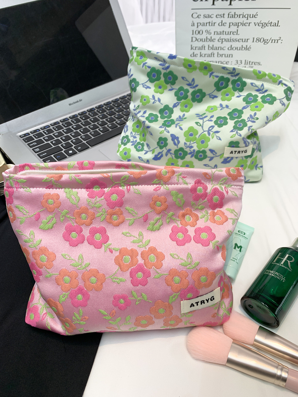 Bolsa de maquillaje de alta calidad Jacquard mano bolsa de maquillaje de gran capacidad para mujeres maquillaje viaje bolsa de almacenamiento