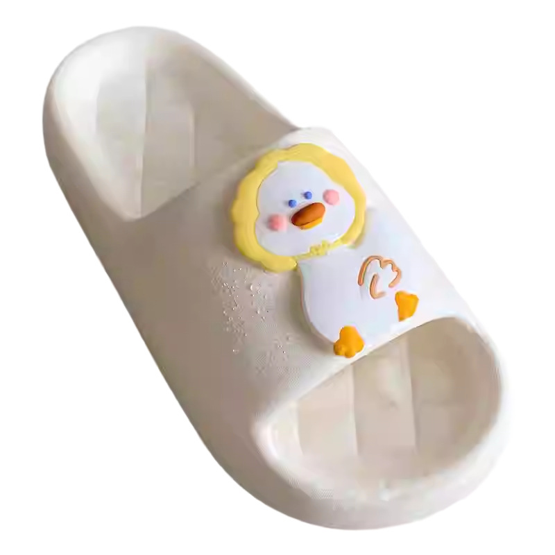 Hermosas zapatillas de pato grueso para mujeres de verano para usar anti-deslizante dibujos animados casa baño pareja zapatillas frías