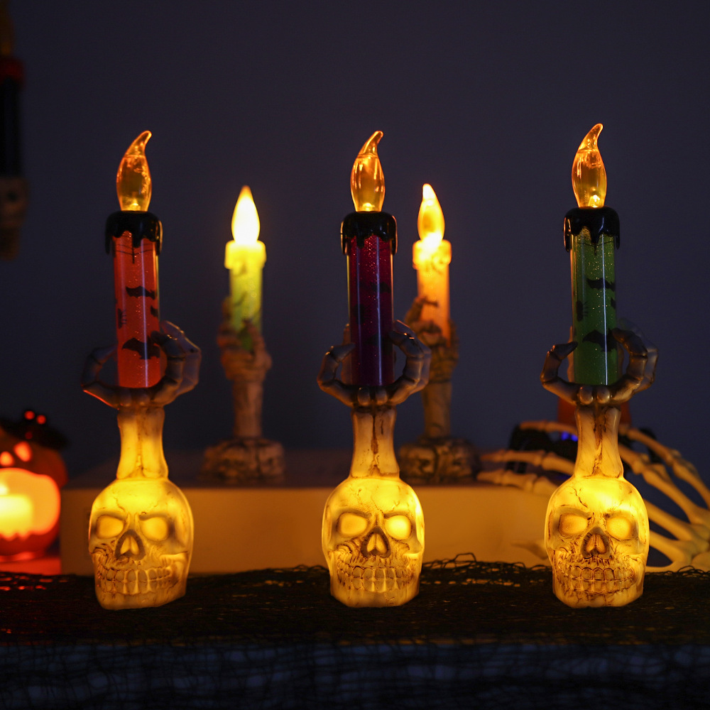Luces decorativas de Halloween lugar del partido diseño accesorios cráneo fantasma de mano luz de la vela LED electrónico Luz de calabaza
