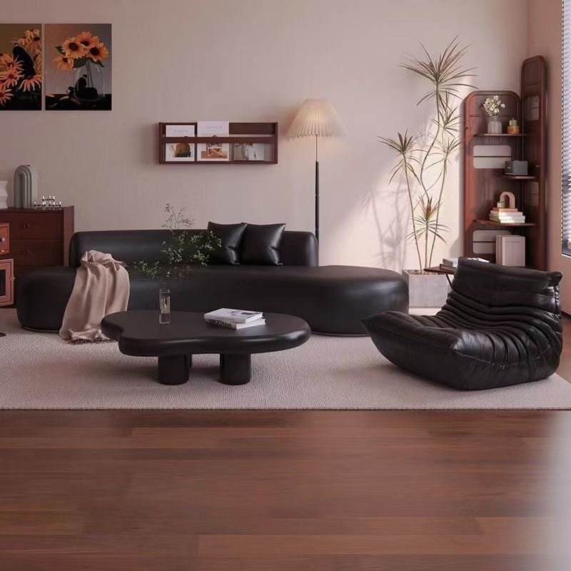 Fashion black retro living room small apartment reception beauty salon clothing shop rest area curved sofa