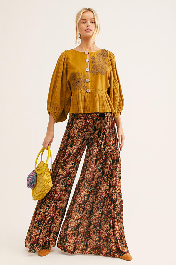 Floral Printing high waist Strap Belt Wide Leg bell-bottoms NSMID128651