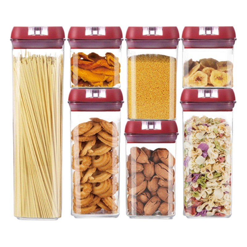 Multi-grano de almacenamiento de alimentos de cocina jarra sellada de plástico de siete piezas de almacenamiento transparente de almacenamiento de grano caja sellada a prueba de humedad