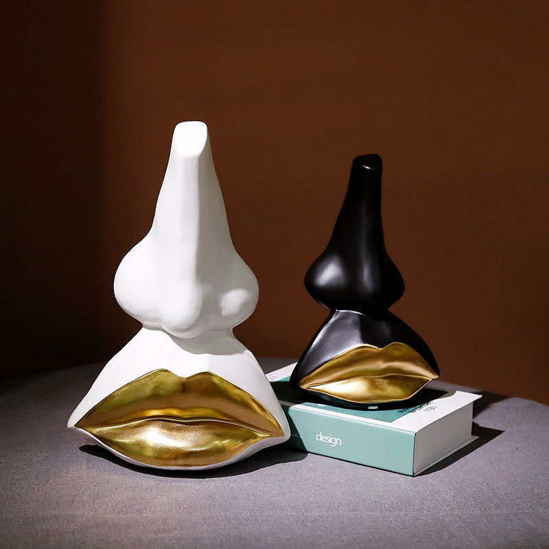 創意現代北歐家居陶瓷擺件抽象嘴唇鼻子裝飾品樣板房軟裝設計新品