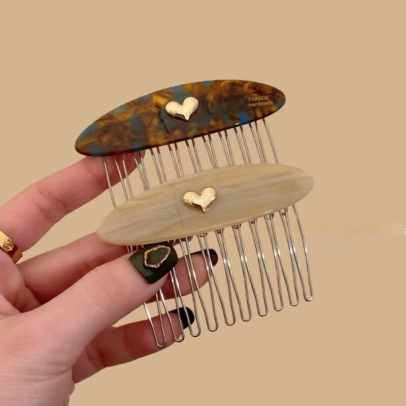 Korean-Style Acetate Small Gold Label Heart-Shaped Hair Comb, Reverse Comb, 2026 New Model, Princess Hairstyle Side Hair Tidying Tool Korean-Style Acetate Small Gold Label Heart-Shaped Hair Comb, Reverse Comb, 2026 New Model, Princess Hairstyle Side Hair Tidying Tool