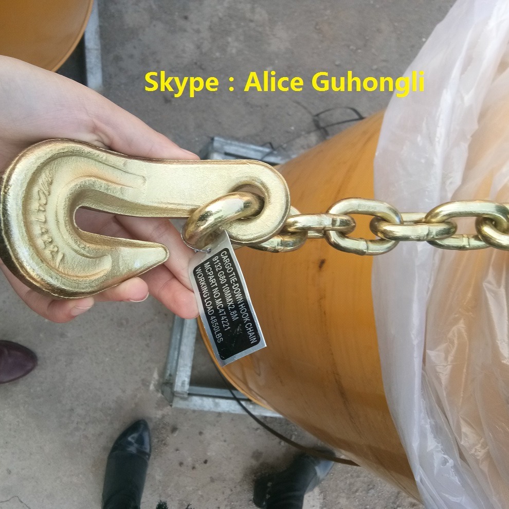 价格优惠链条带美式货钩美式链条彩锌G100 G80 G90级美式链条带钩