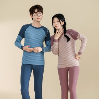 新款青少年秋衣秋裤羊绒蚕丝儿童内衣套装条纹男女童学生家居睡衣