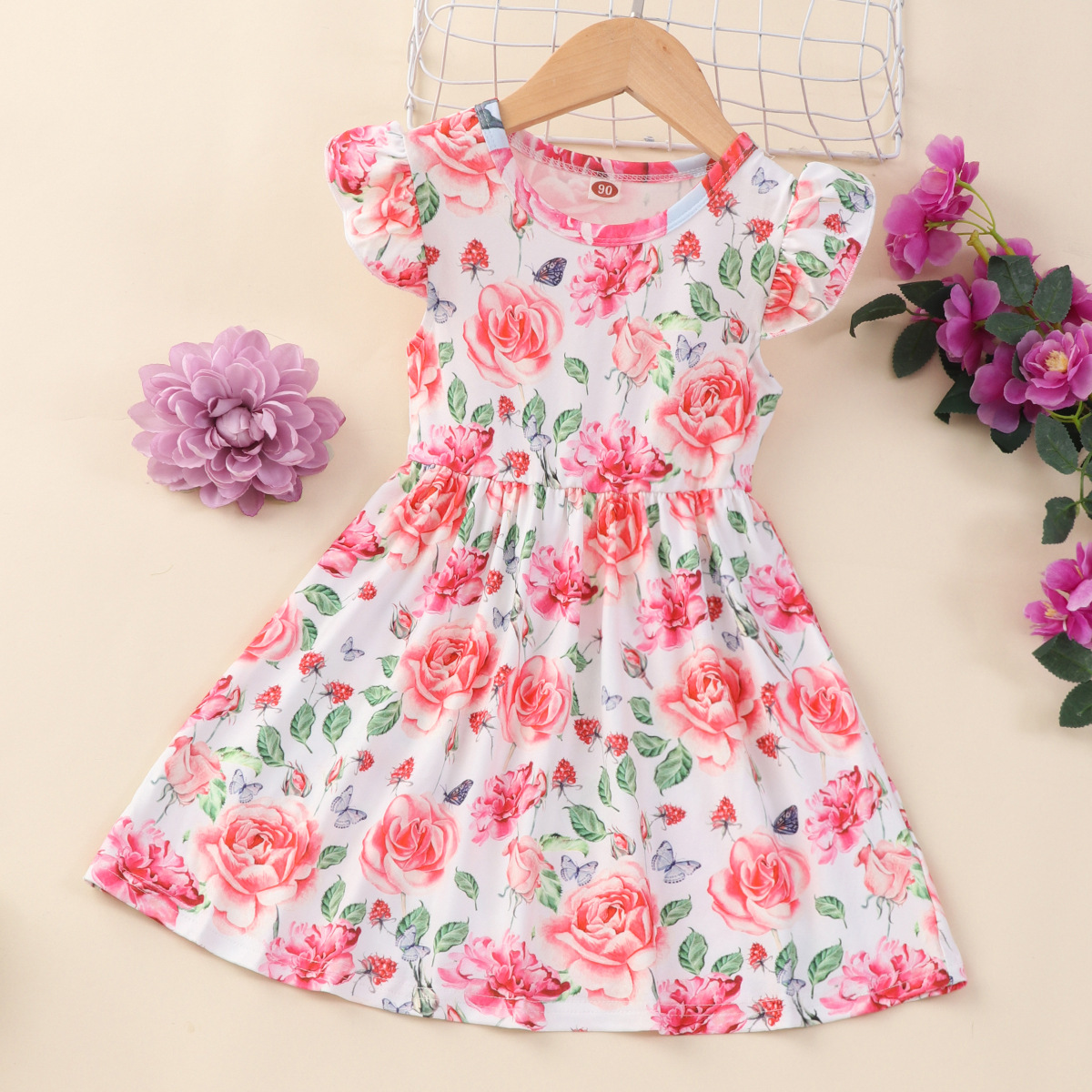 Patrón de la sirena los niños volando mangas transpirable fresco vestido cintura