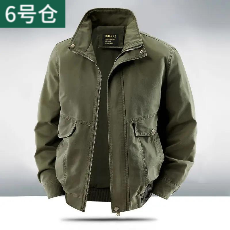 Spring and Autumn Jacket Men's Loose Stand Collar Multi-Pocket Pure Cotton Jacket Men's Workwear Jacket Flight Suit
