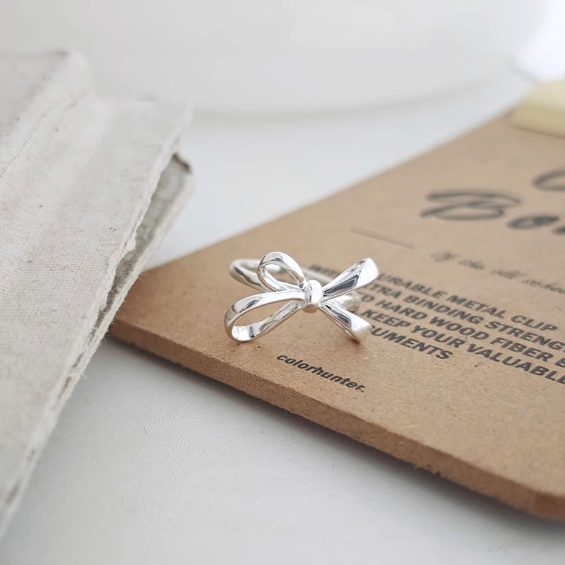 925 Sterling Silver Material 1 Piece 925 Sterling Silver Bow Knot Open Rings