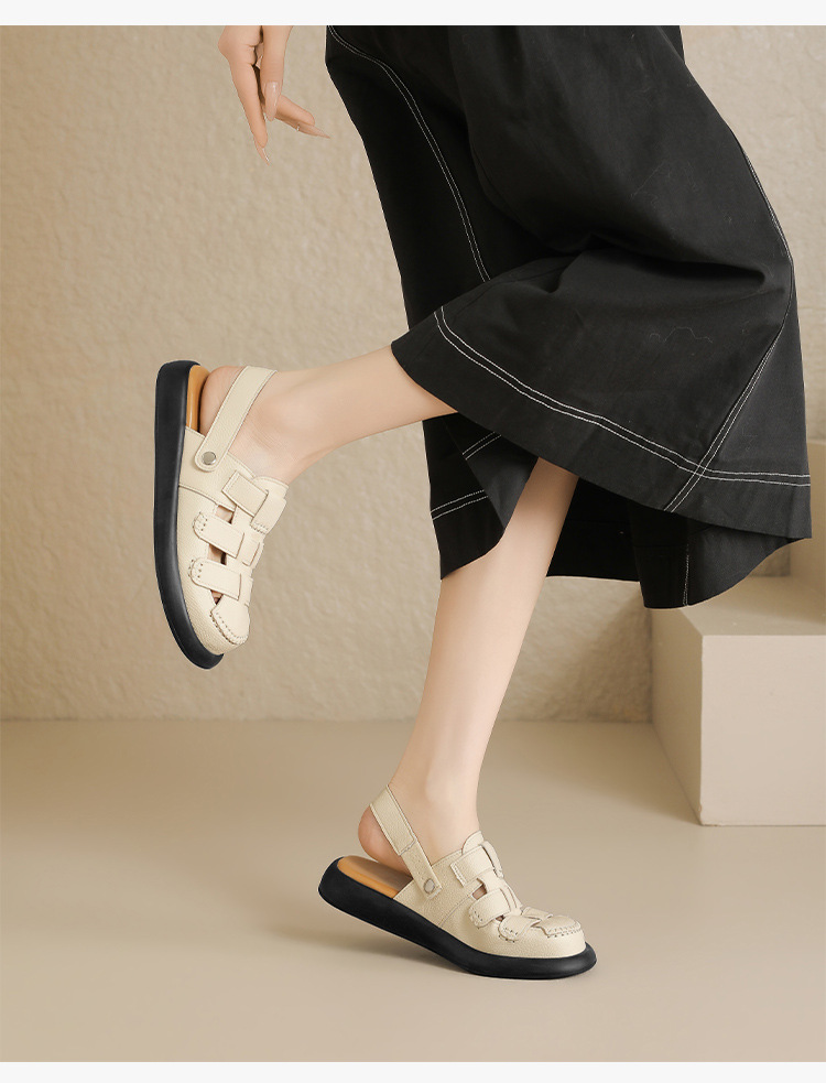 Sandal nữ quai chữ V đế tăng chiều cao, lưới thoáng khí, có thể điều chỉnh hai kiểu — AB221 mét đen chi tiết 20