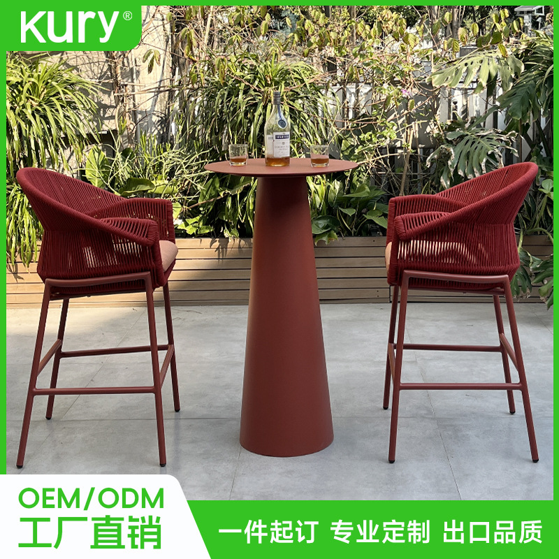 Factory Direct Sales Kury Outdoor Bar Tables and Chairs Balcony Homestay Courtyard Leisure Woven Rope Tables and Chairs Outdoor Furniture