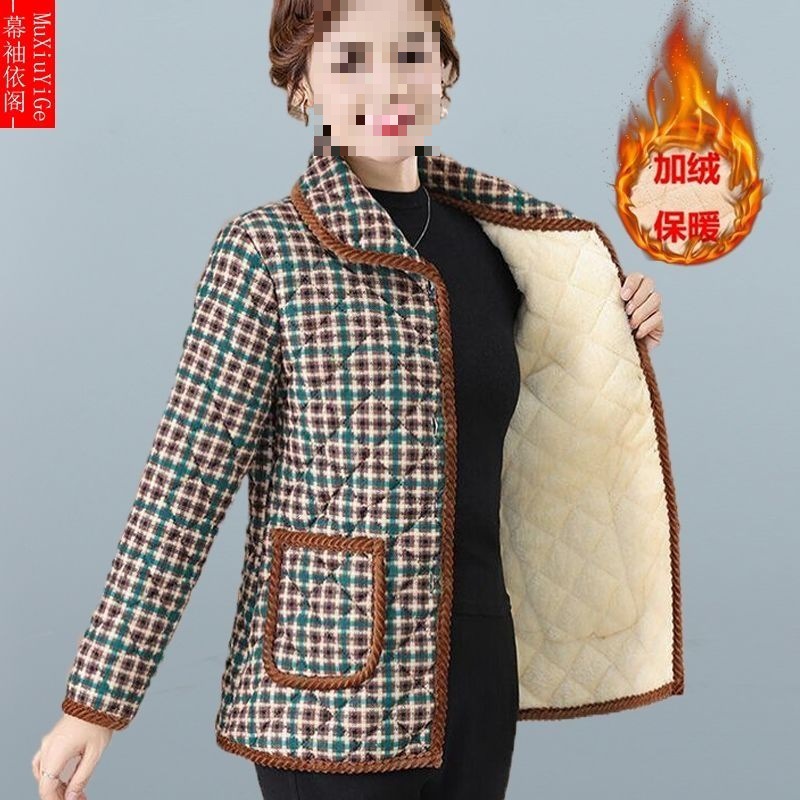 妈妈秋冬装时尚棉衣外套中老年女大码短款加绒保暖碎花棉袄