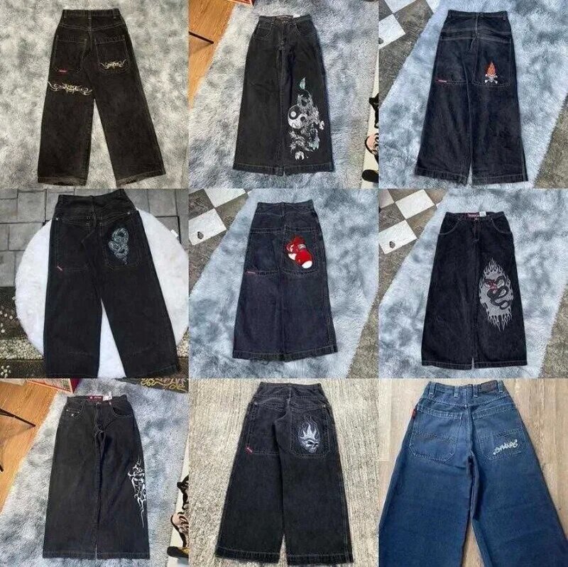 This year's hot JNCO graphic jeans Y2K hip hop loose-fit jeans Harajuku wide leg jeans for men and women