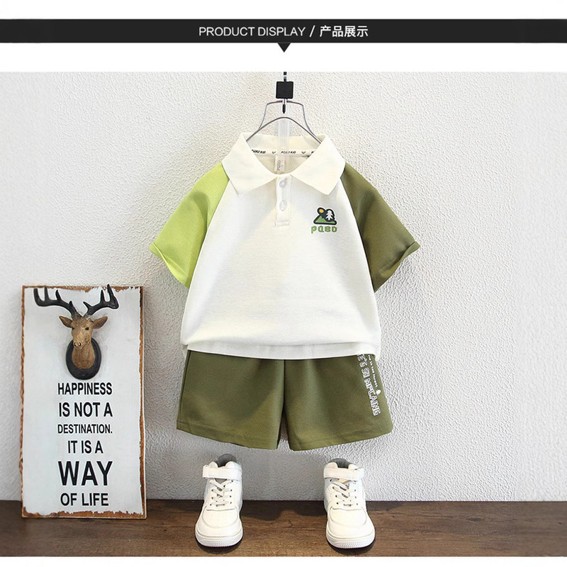 Children's Polo Shirt Suit Short-Sleeved + Shorts Simple Summer Two-Piece Korean Style Handsome and Fashionable Style for Men and Women
