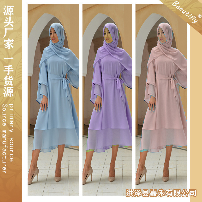 Cross-Border New Model Factory Direct Sale Mslalb Pakistan Double-Layer Chiffon Women's Dress