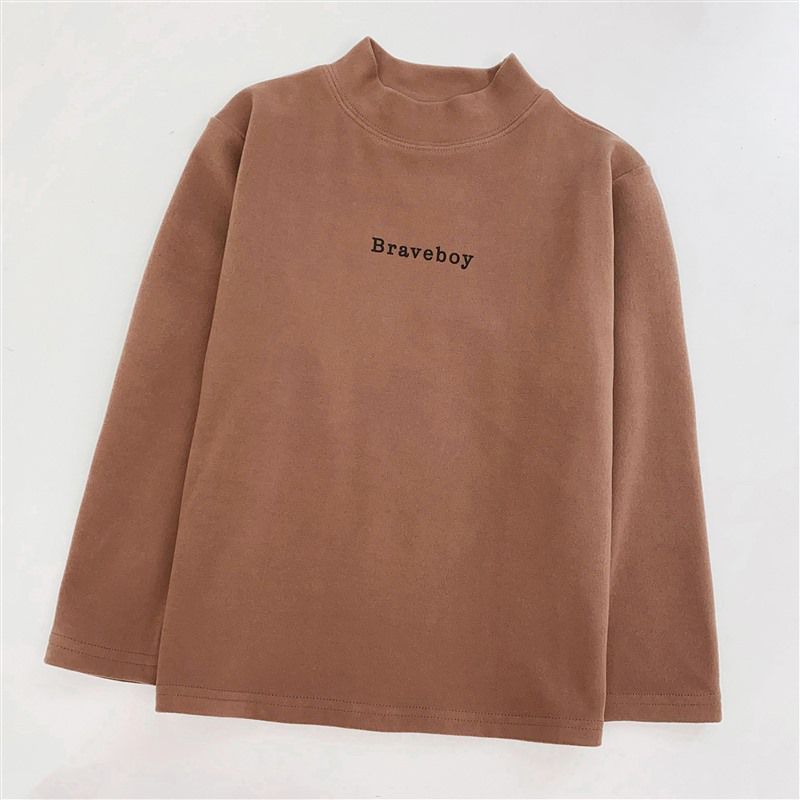 Haima's Boys 2024 Invierno Nueva camisa de fondo de terciopelo alemán Camiseta de manga larga Ropa de medio cuello alto Ropa de invierno de moda coreana