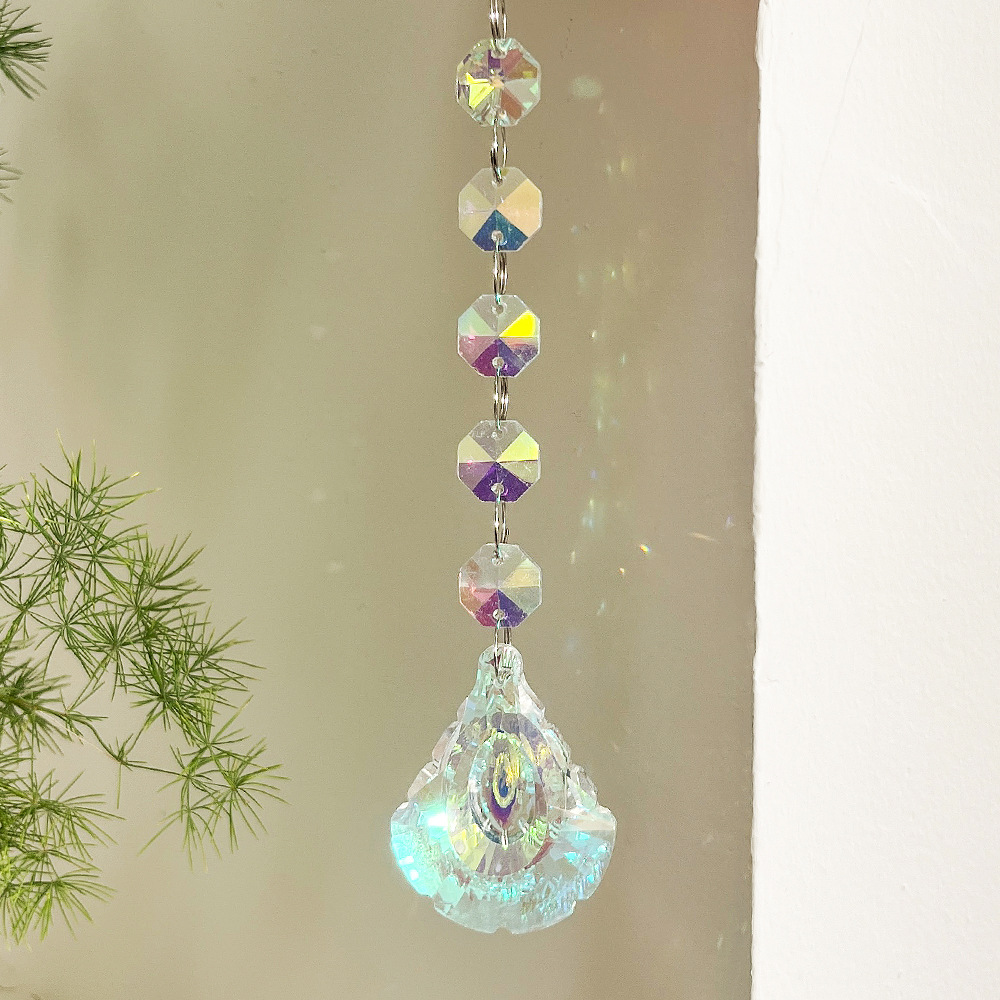 Attrape-soleil en cristal de soleil, décoration de jardin à suspendre soi-même, pendentif lumineux octogonal à perles irisées arc-en-ciel AB._voghion.com