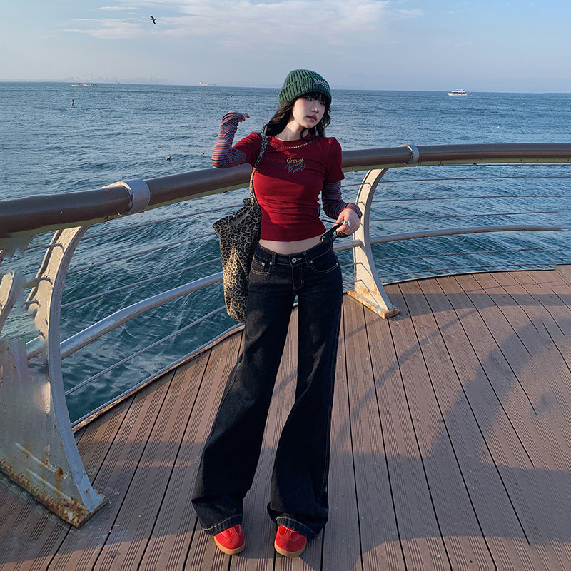 YC & American Retro Low Waist Loose Flared Pants Fall/Winter All-match Dipped Bottom Jeans Women & Long Pants