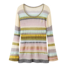 现货  2025秋季新款女休闲时尚百搭气质宽松彩色条纹针织衫2J3E44