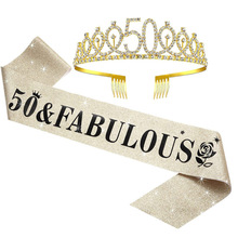 數字40 50 60生日皇冠玫瑰花禮儀帶套裝水鑽頭帶腰帶女王派對用品