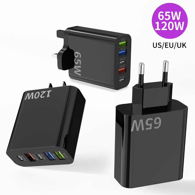 120/65W Charger 3Usb+2Pd Multi-Port Charging Head 5V3A15W5-Port Power Adapter European, American and British Head