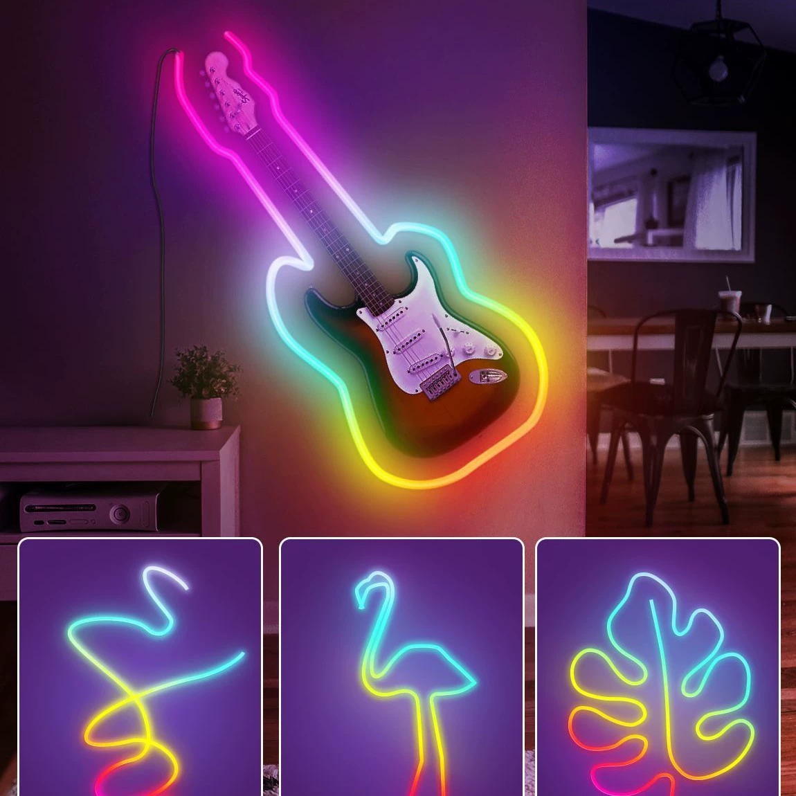 Умная RGB неон-лента LED, гибкий силиконовый 3 м (USB), управление через Wi-Fi приложение, синхронизация музыки