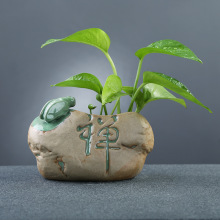 创意绿萝水培花盆仿石头陶瓷禅意铜钱草水养器皿办公室桌面摆件盆