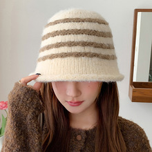 秋冬时尚条纹针织帽水桶帽户外防风保暖帽渔夫帽显脸小帽子女批发