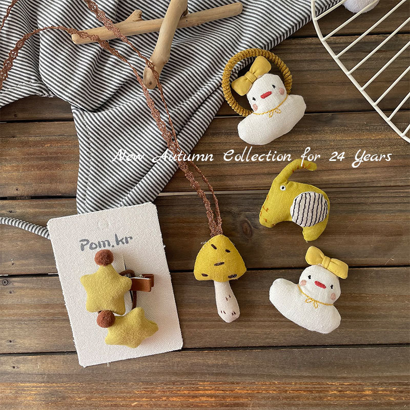 New Korean Cartoon Cute Fabric Duckling Elephant Hairpin Sweet Hair Ball Five-pointed Star Side Clip Brooch Necklace