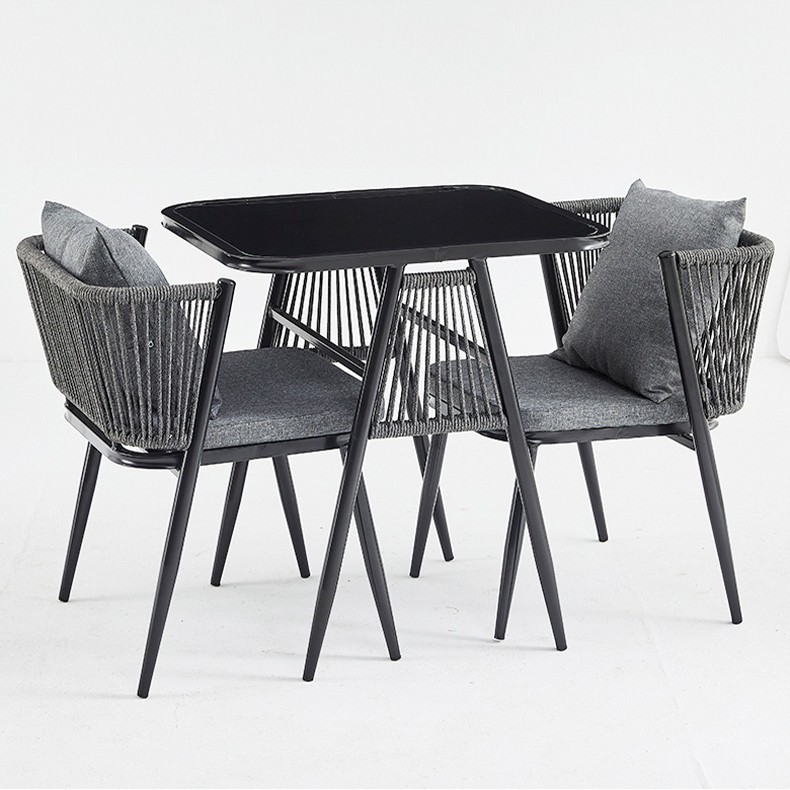 Moderno simple balcón al aire libre mesa y silla de caña combinación patio ocio de tres piezas jardín set de mesa y silla de té