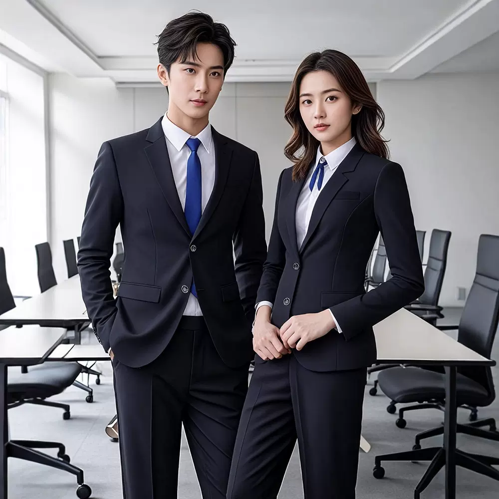 工装男西服套装商务正装伴郎服结婚黑色西装外套售楼部职业工作服